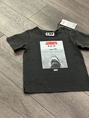 Kith Kids Black Graphic Jaws Tee with Red Logo
